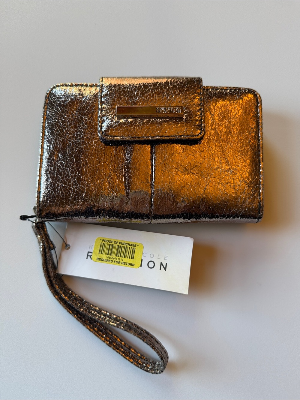 Kenneth Cole Reaction Metallic Cracked Brown Wristlet JS-105